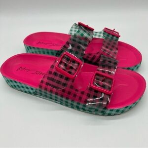 Betsey Johnson Checkered Pink and Green Sandals